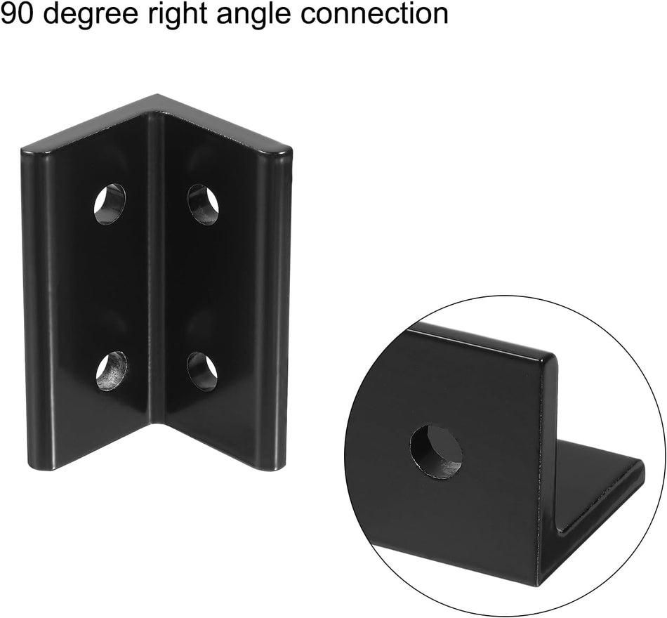 4080 Aluminum Extrusion Profile Corner Bracket, 4 Holes L-Shape Black Bracket, Right Angle Joint Connectors