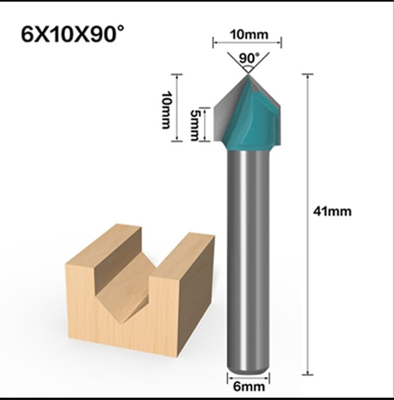 6 x10 V Bit-1PCS,CNC solid carbide end mill, tungsten steel woodworking milling cutter,3D wood MDF router bit, 90  degrees