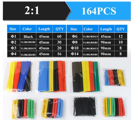 164 pcs Thermoresistant Tube Heat Shrink Wrapping Kit